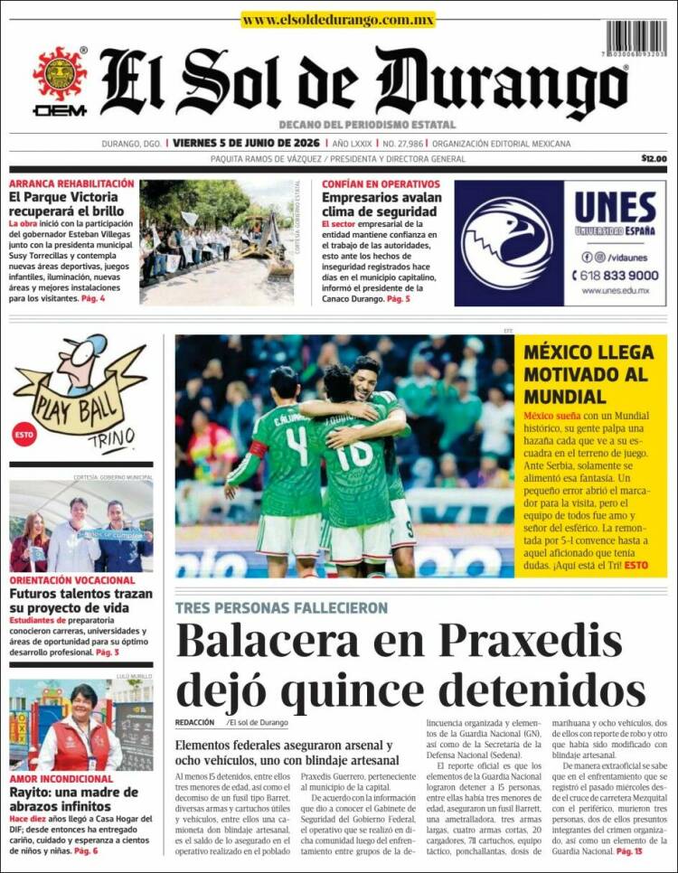 Portada de El Sol de Durango (M&eacute;xico)