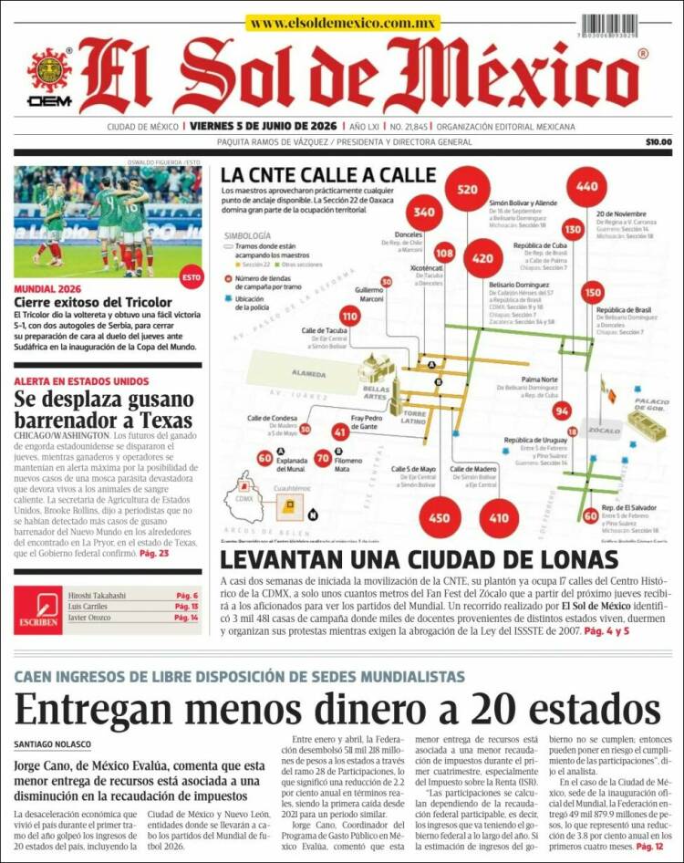 Portada de El Sol de México (M&eacute;xico)