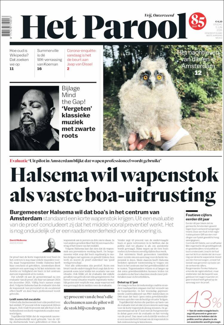 Portada de Het Parool (Pa&iacute;ses Bajos)