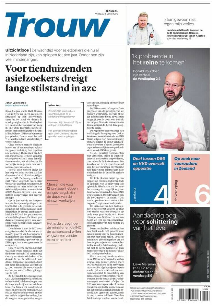 Portada de Trouw (Pa&iacute;ses Bajos)