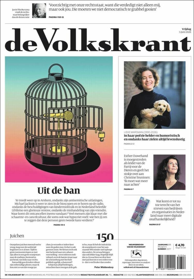 Portada de De Volkskrant (Pa&iacute;ses Bajos)