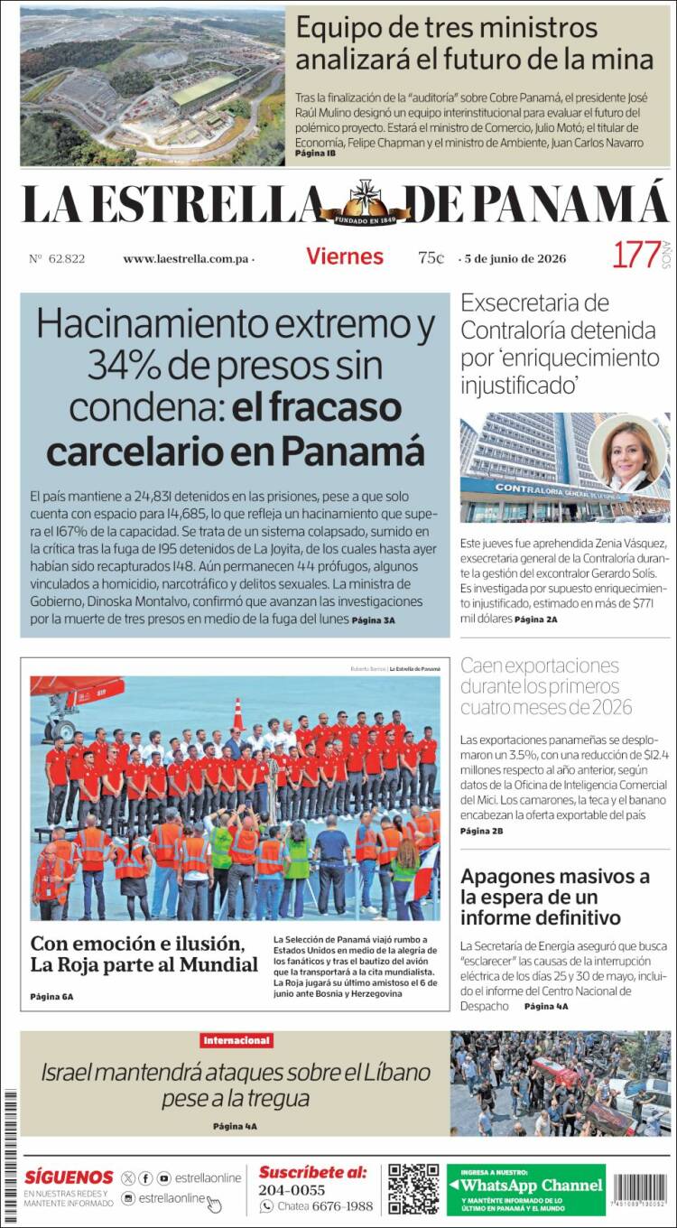 Portada de La Estrella de Panamá (Panam&aacute;)