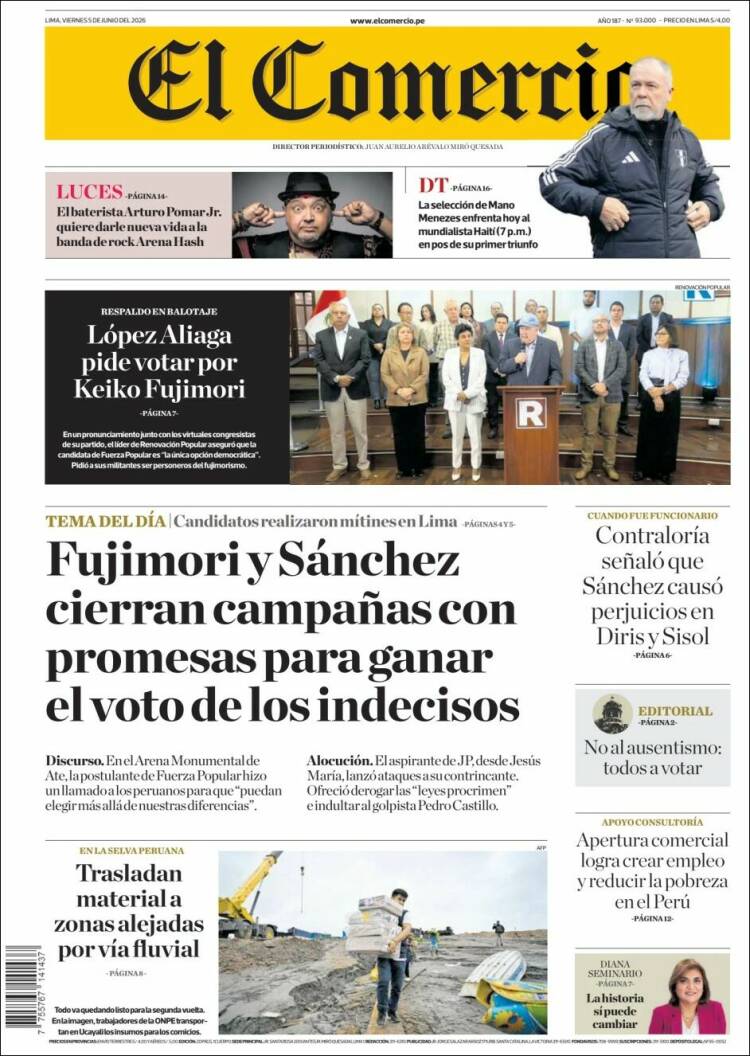 Portada de El Comercio (Per&uacute;)