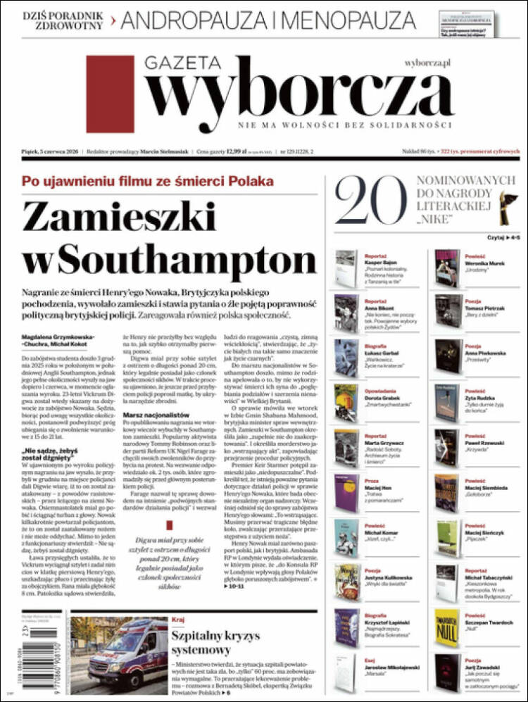 Portada de Gazeta Wyborcza (Polonia)