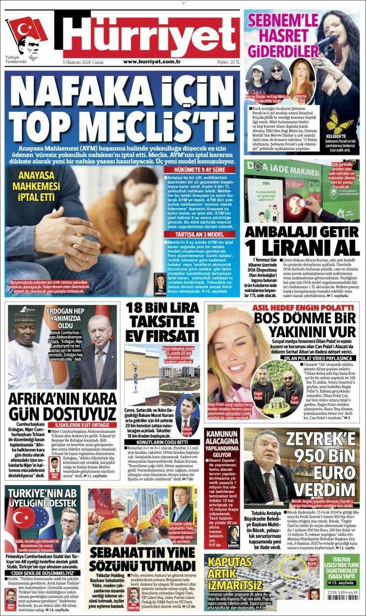 Portada de Hürriyet (Turqu&iacute;a)