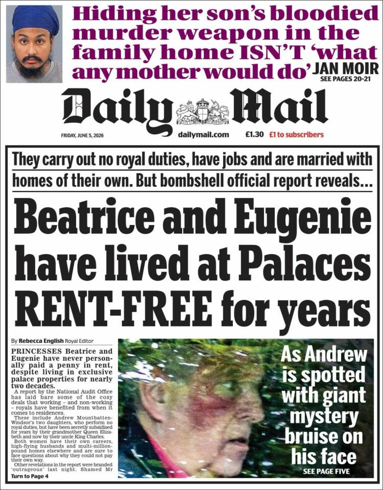 Portada de Daily Mail (Reino Unido)
