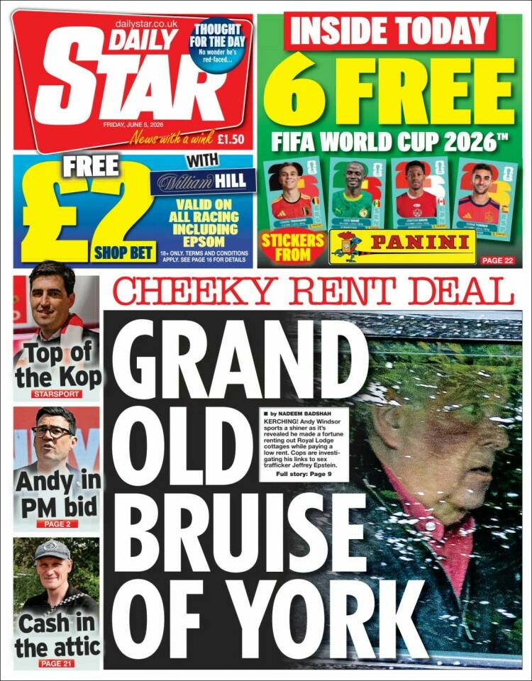 Portada de Daily Star (Reino Unido)