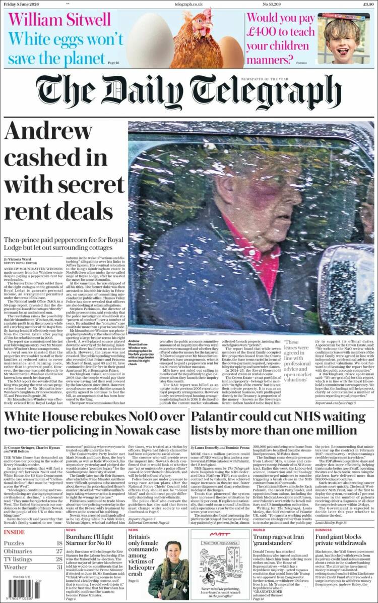 Portada de Daily Telegraph (Reino Unido)