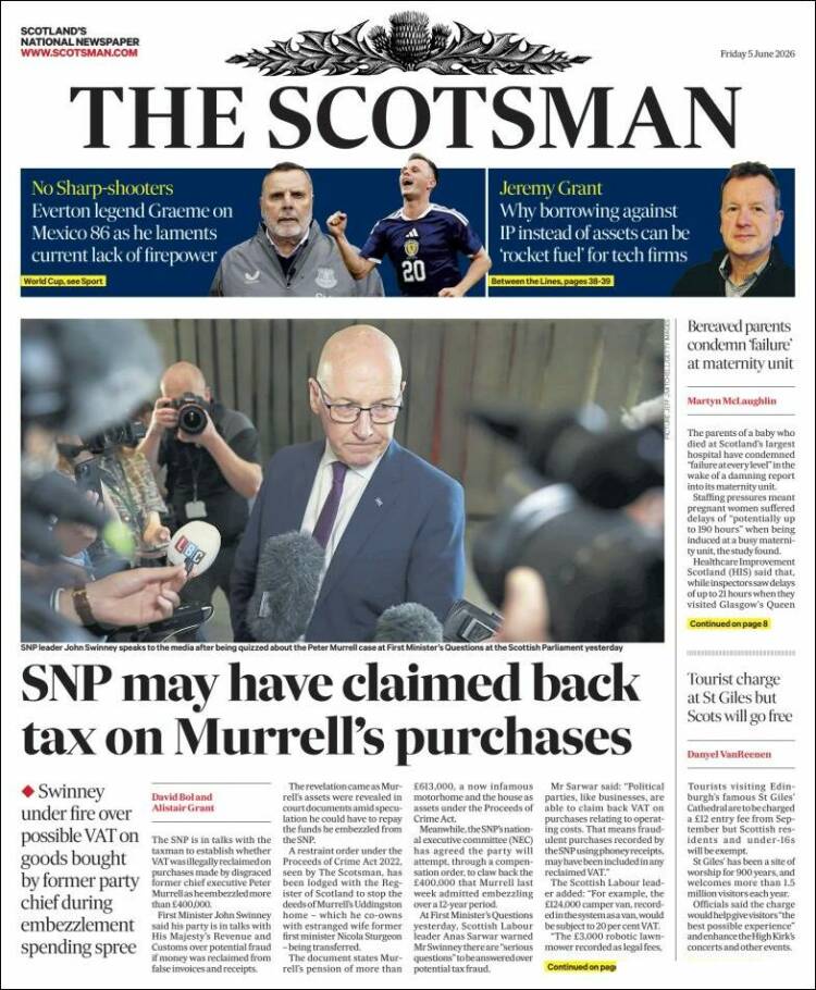 Portada de The Scotsman (Reino Unido)
