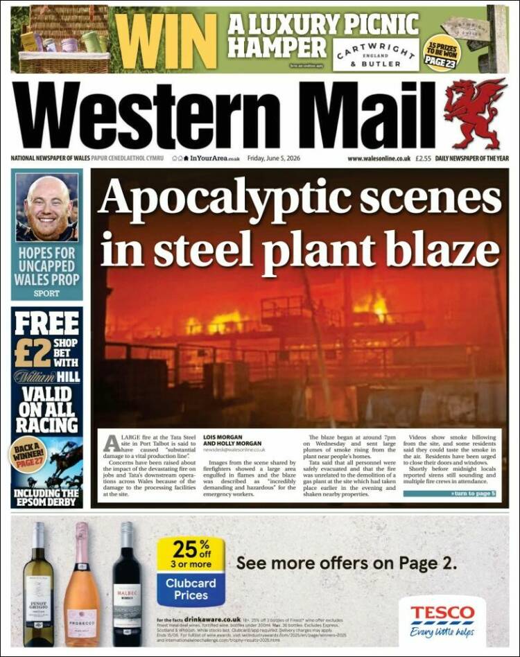 Portada de Western Mail (Reino Unido)