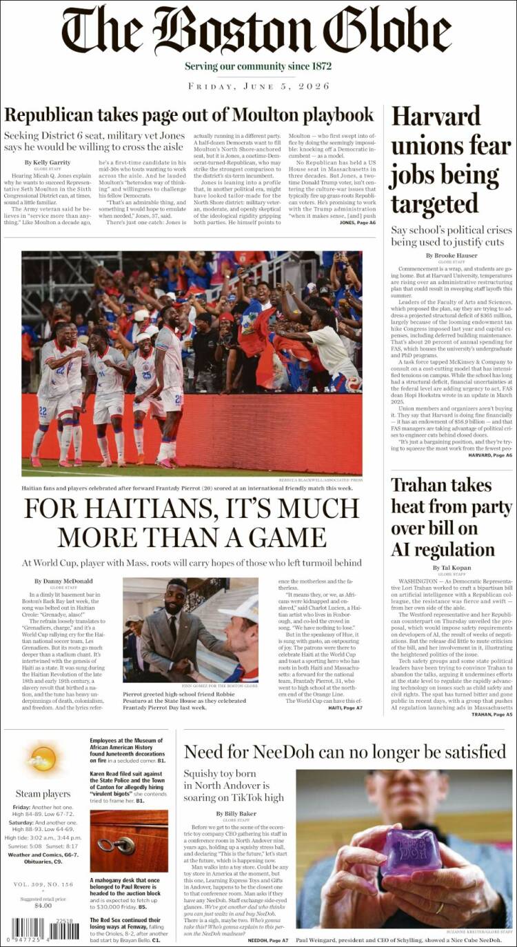 Portada de Boston Globe (USA)