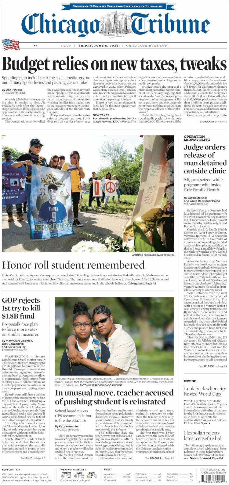 Portada de Chicago Tribune (USA)