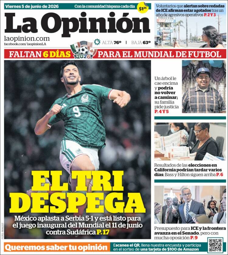 Portada de La Opinión (USA)