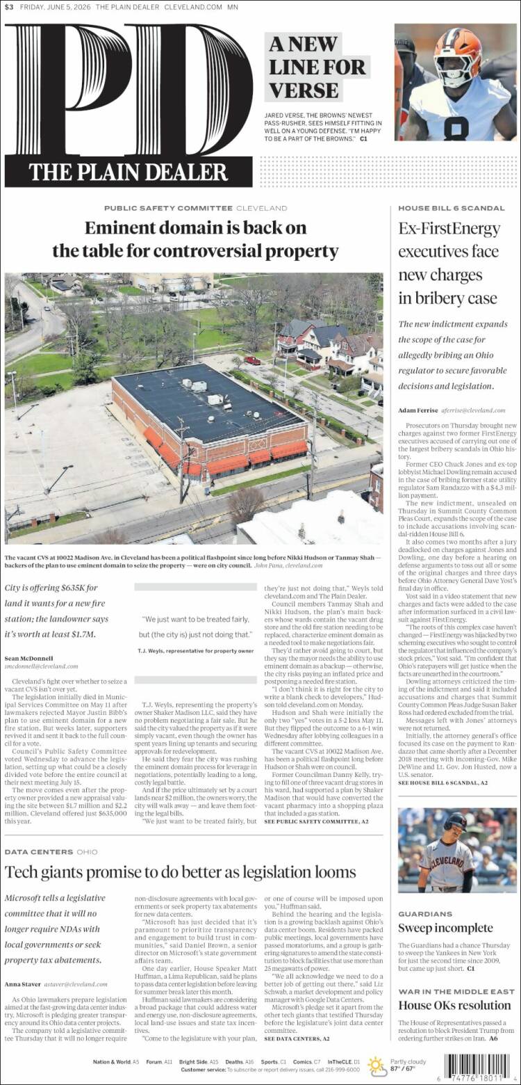Portada de The Plain Dealer (USA)