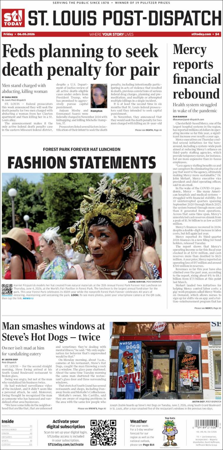 Portada de St. Louis Post-Dispatch (USA)
