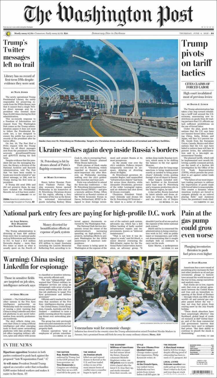 Portada de The Washington Post (USA)