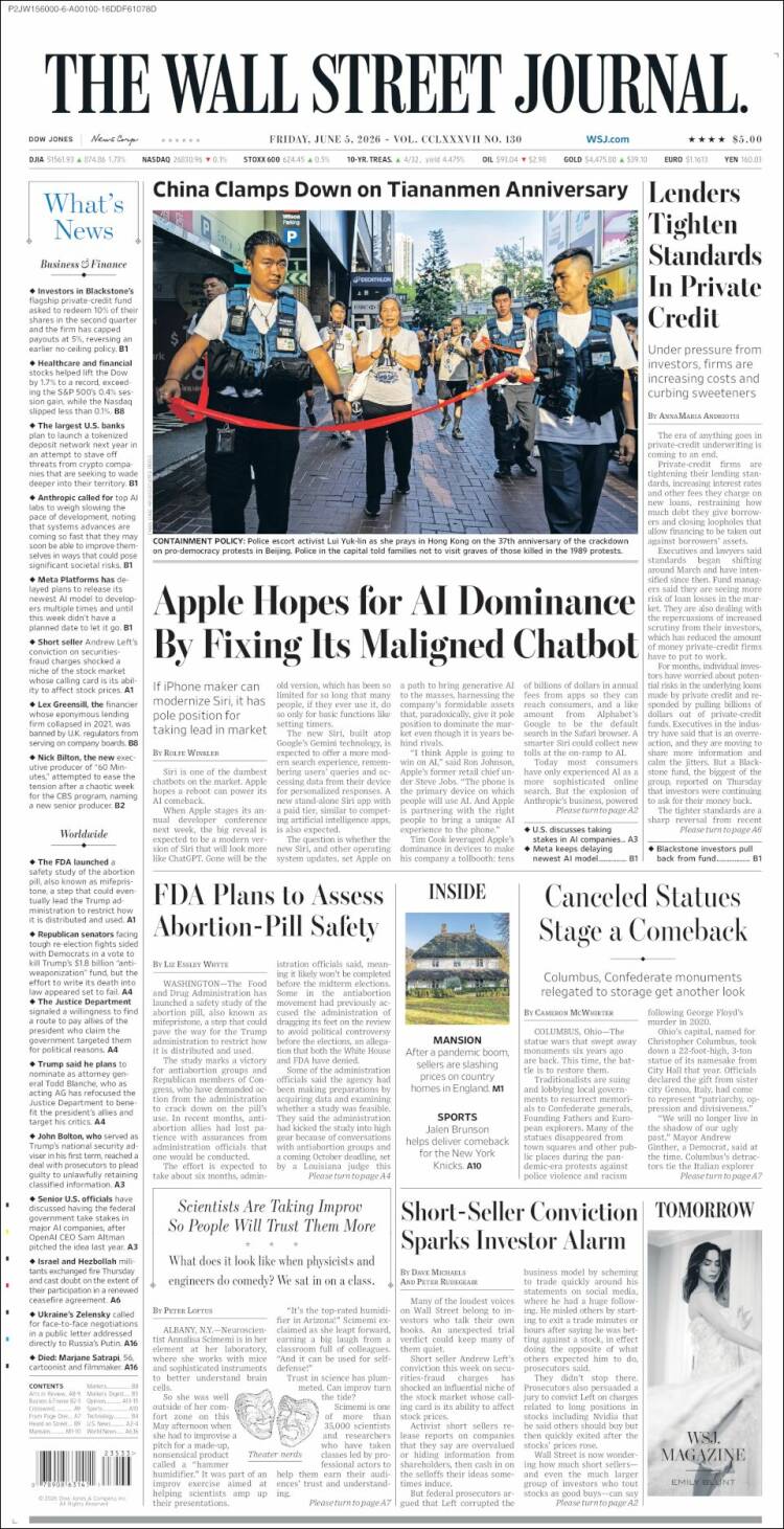 Portada de Wall Street Journal (USA)