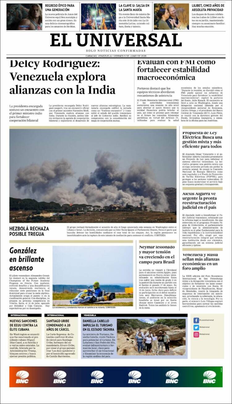 Portada de Universal (Venezuela)