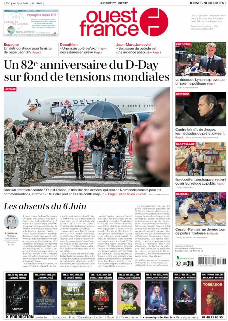 Portada de Ouest France (France)