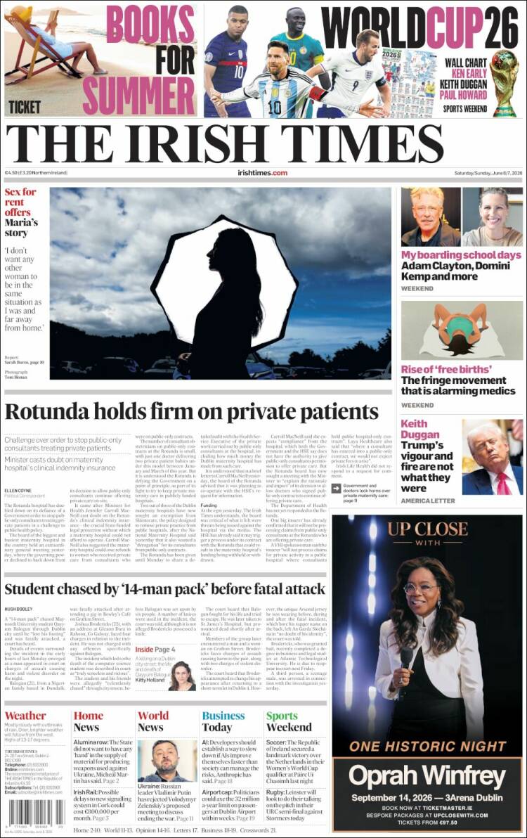 Portada de Irish Times (Irlande)