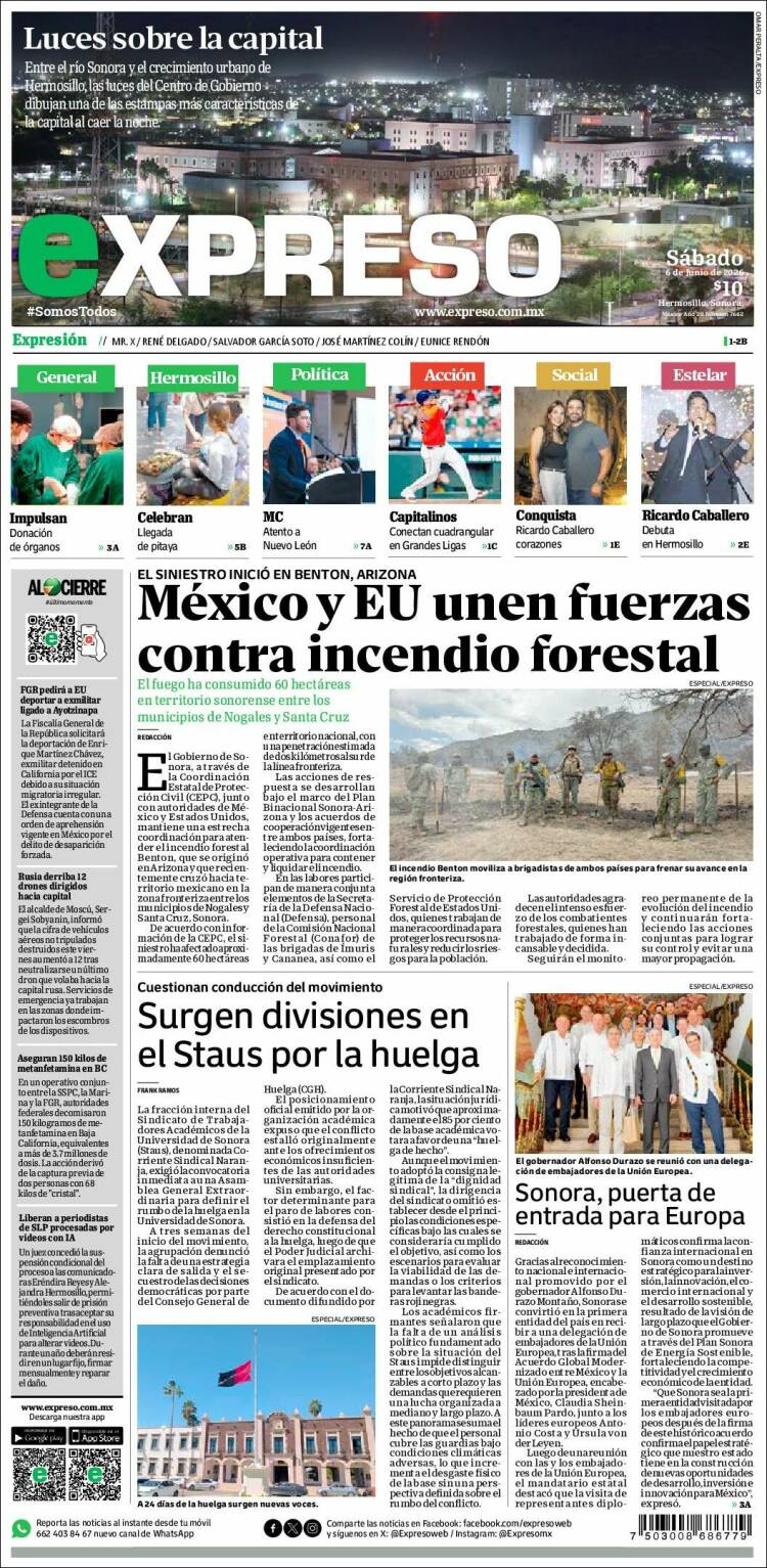 Portada de Expreso (M&eacute;xico)