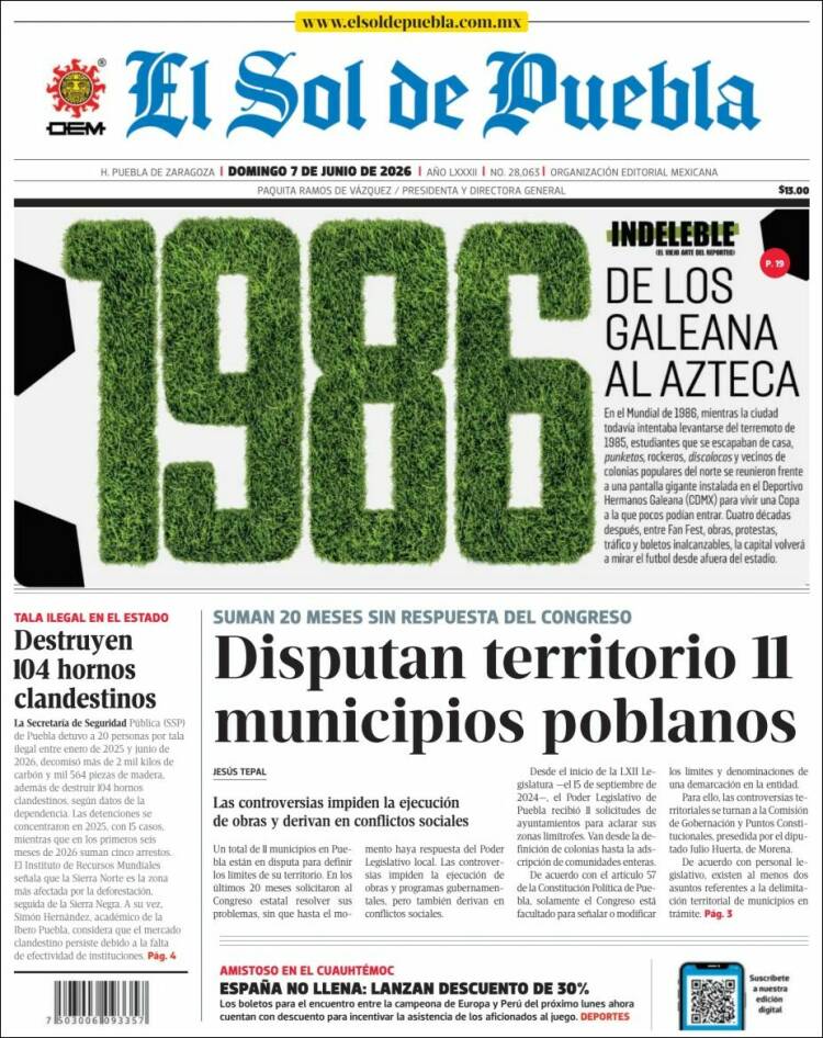 Portada de El Sol de Puebla (M&eacute;xico)