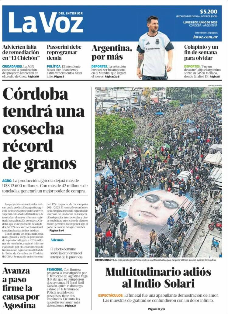 Portada de La Voz del Interior (Argentina)
