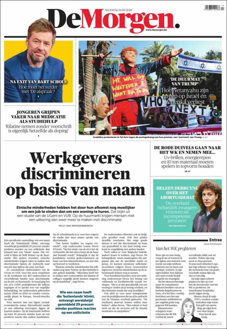 Portada de De Morgen (B&eacute;lgica)