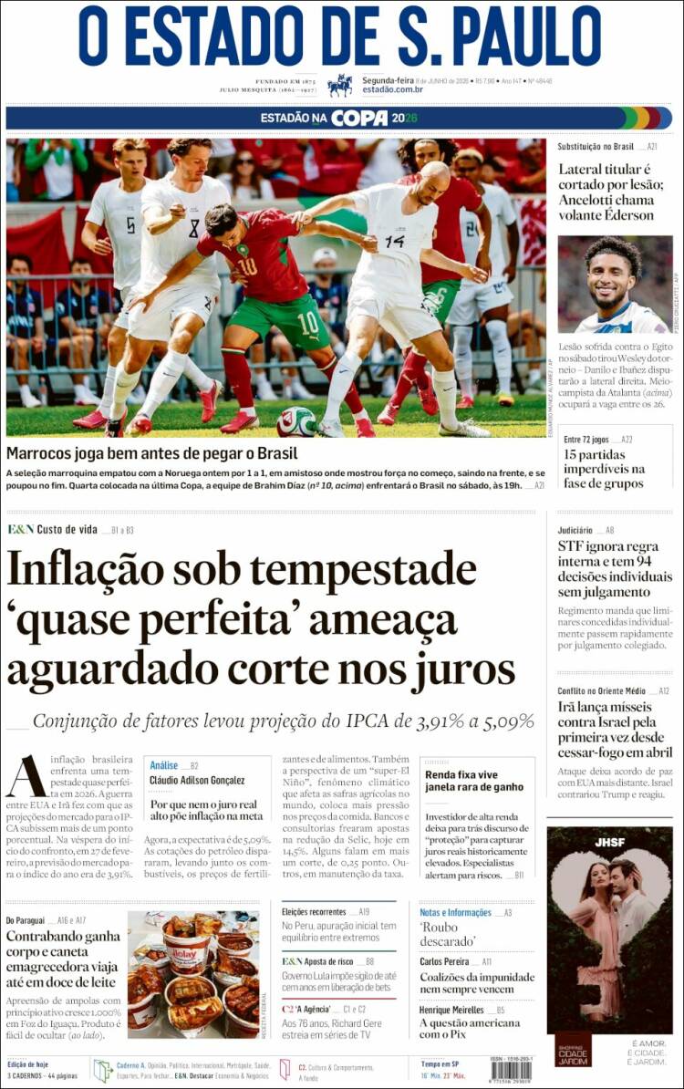 Portada de O Estado de São Paulo (Brasil)