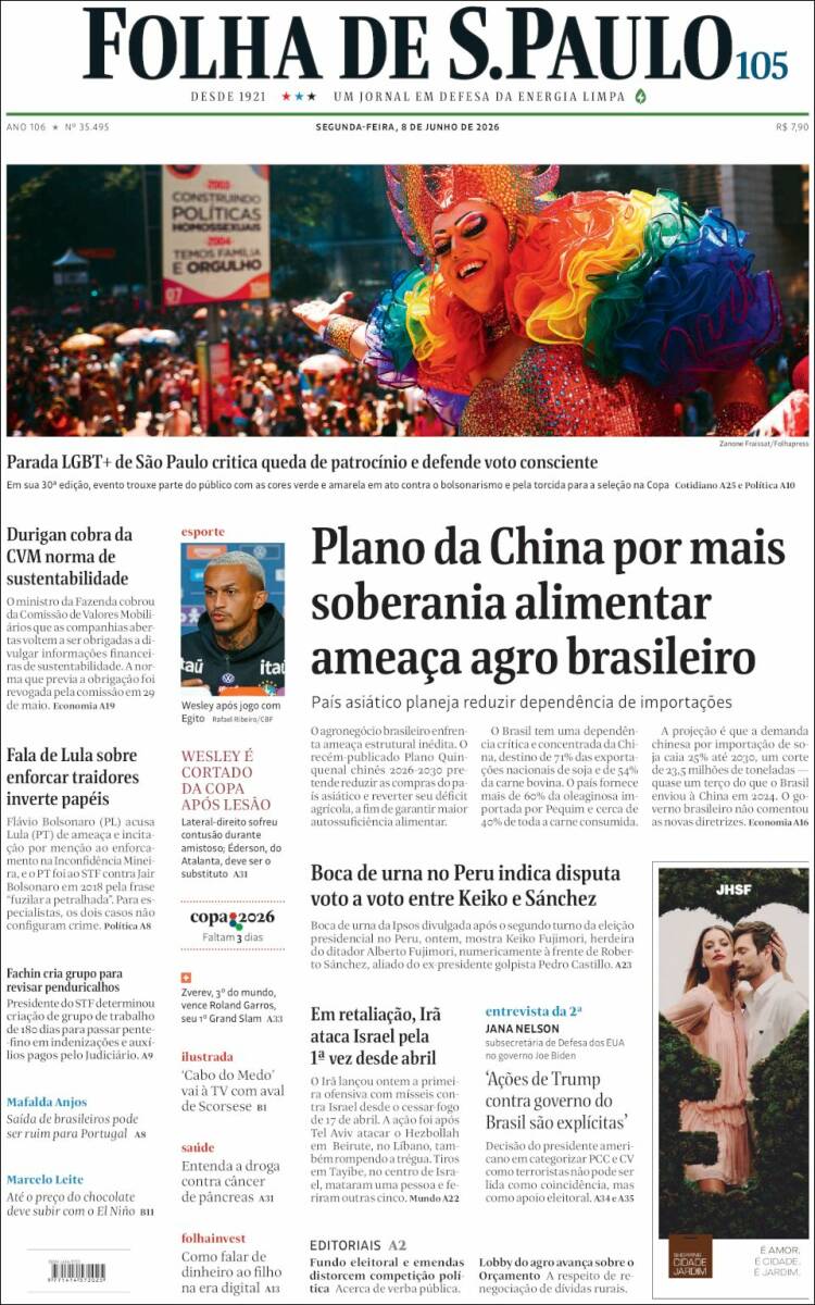 Portada de Folha de São Paulo (Brasil)