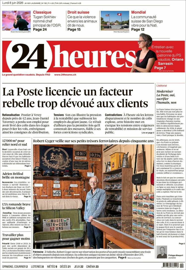 Portada de 24 Heures (Suiza)