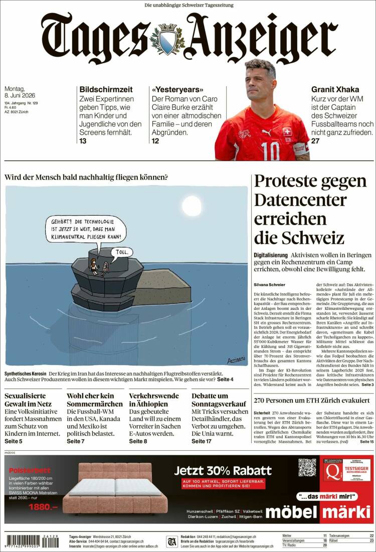 Portada de Tages-Anzeiger (Suiza)