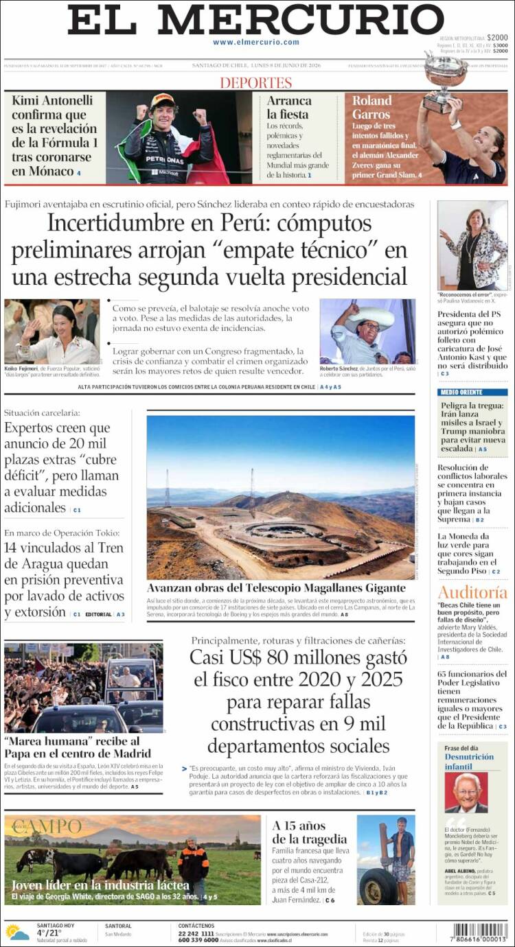 Portada de El Mercurio (Chile)