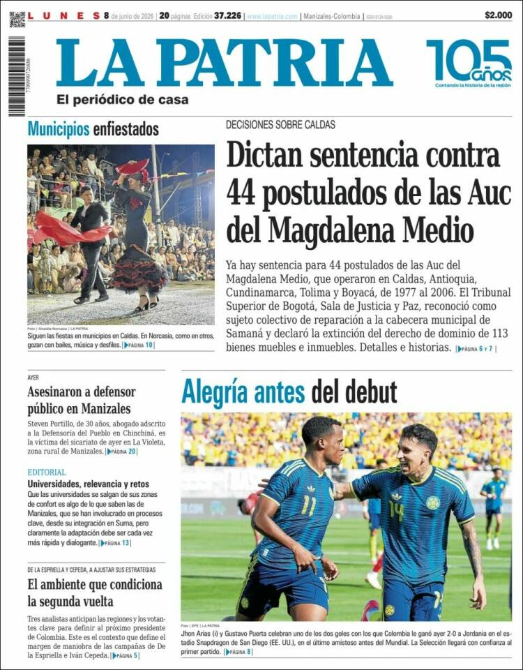 Portada de La Patria (Colombia)