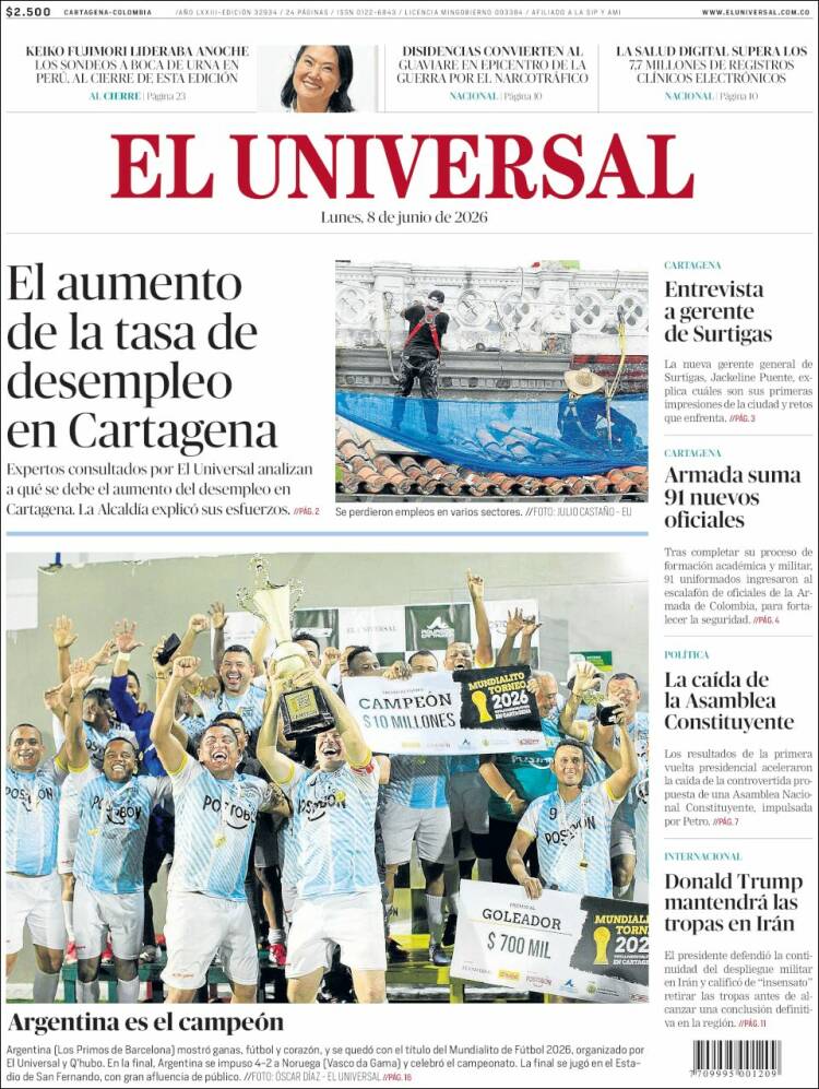 Portada de El Universal (Colombia)