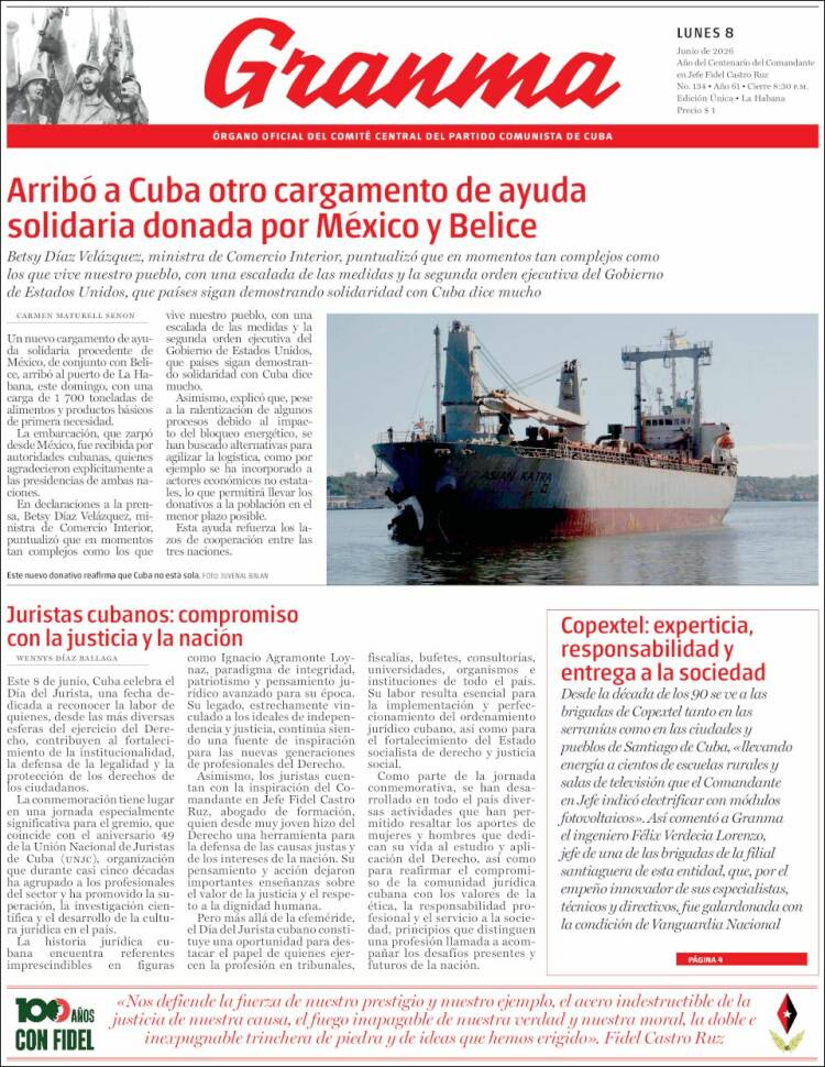 Portada de Granma (Cuba)