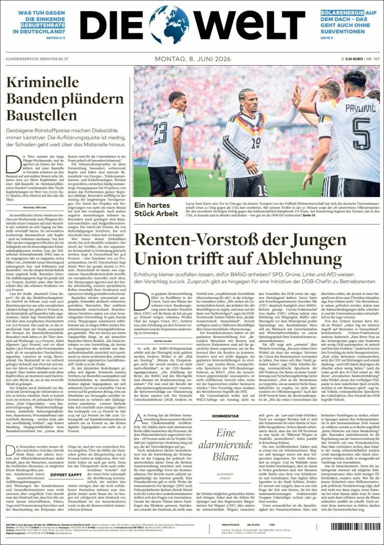 Portada de Die Welt (Alemania)