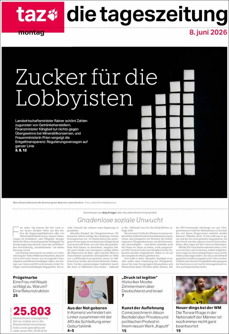 Portada de Die Tageszeitung (Alemania)