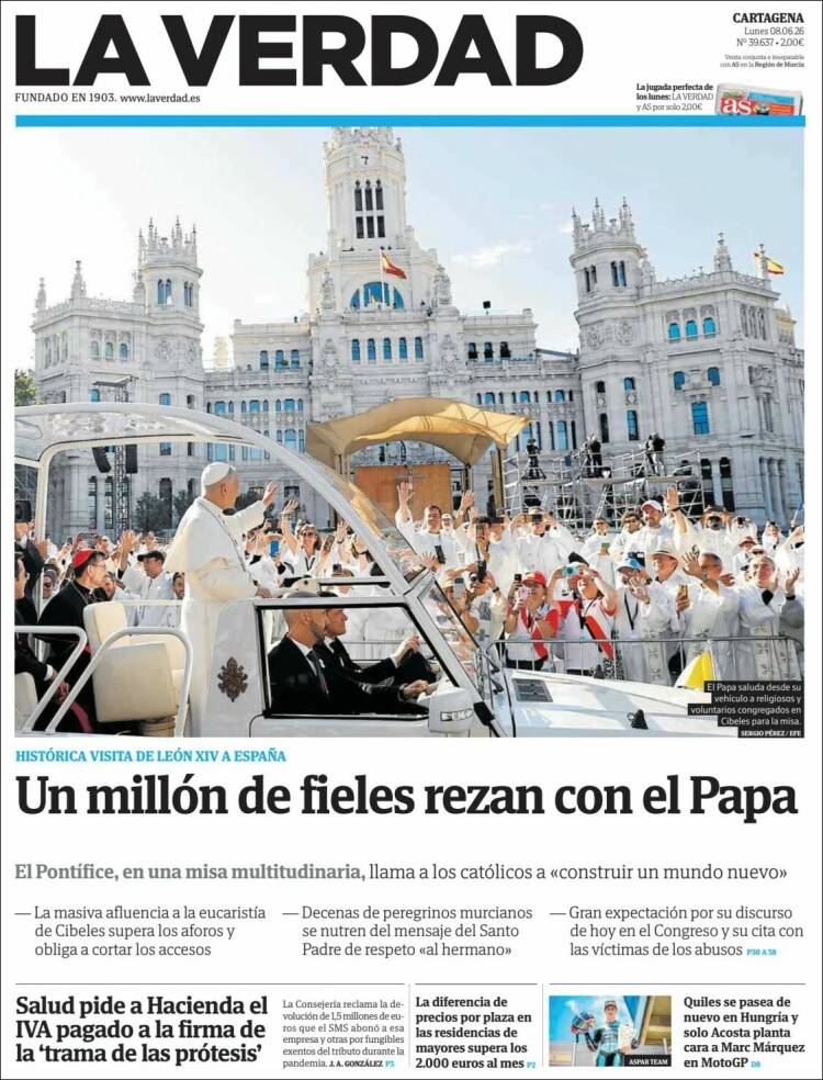 Portada de La Verdad de Cartagena (Espa&ntilde;a)