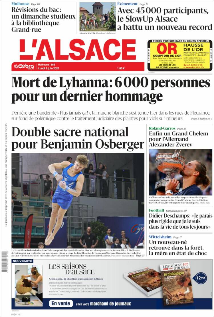 Portada de Journal L'Alsace (Francia)