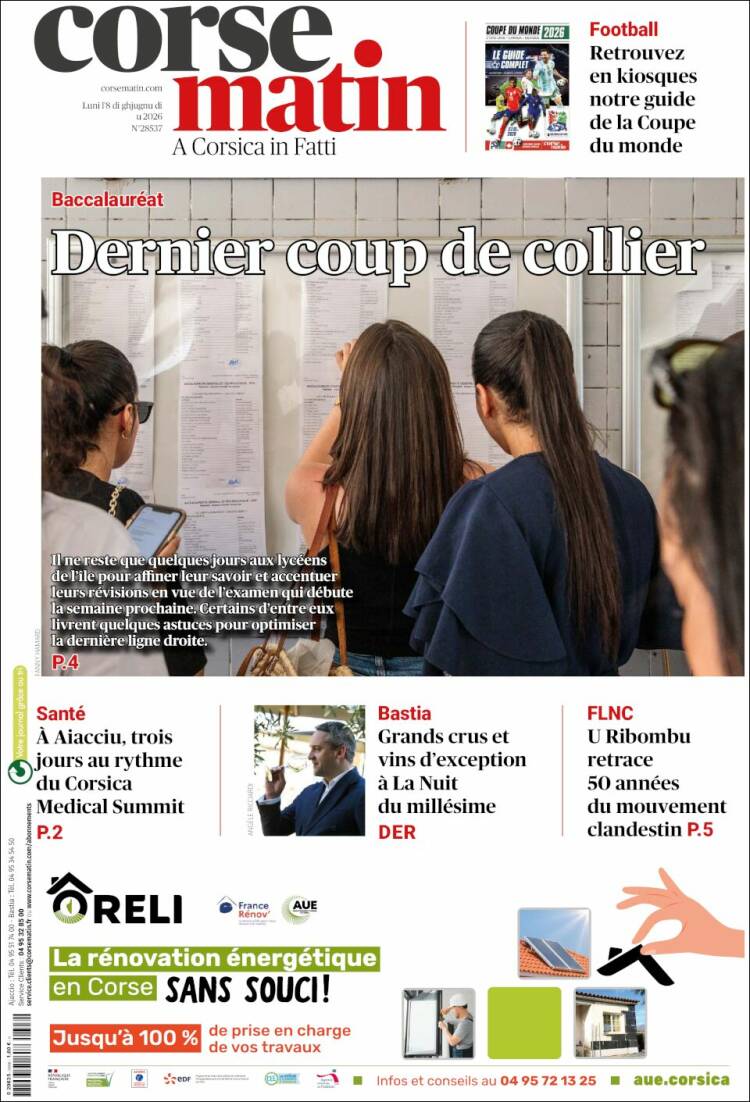 Portada de Corse-Matin (Francia)
