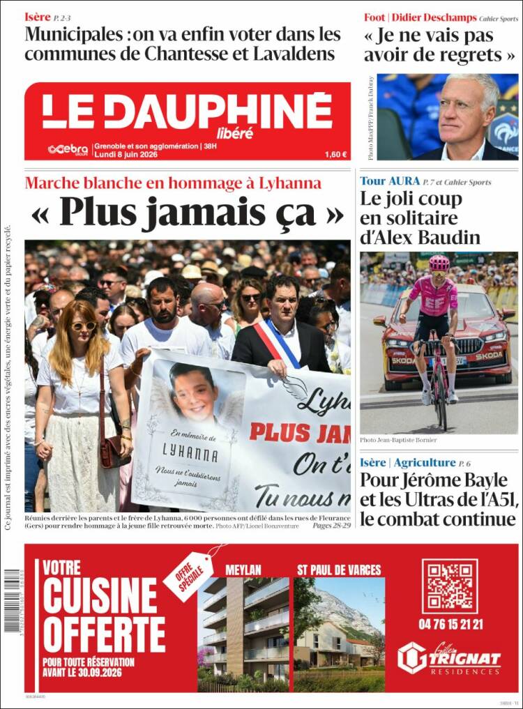 Portada de Le Dauphiné Libéré (Francia)