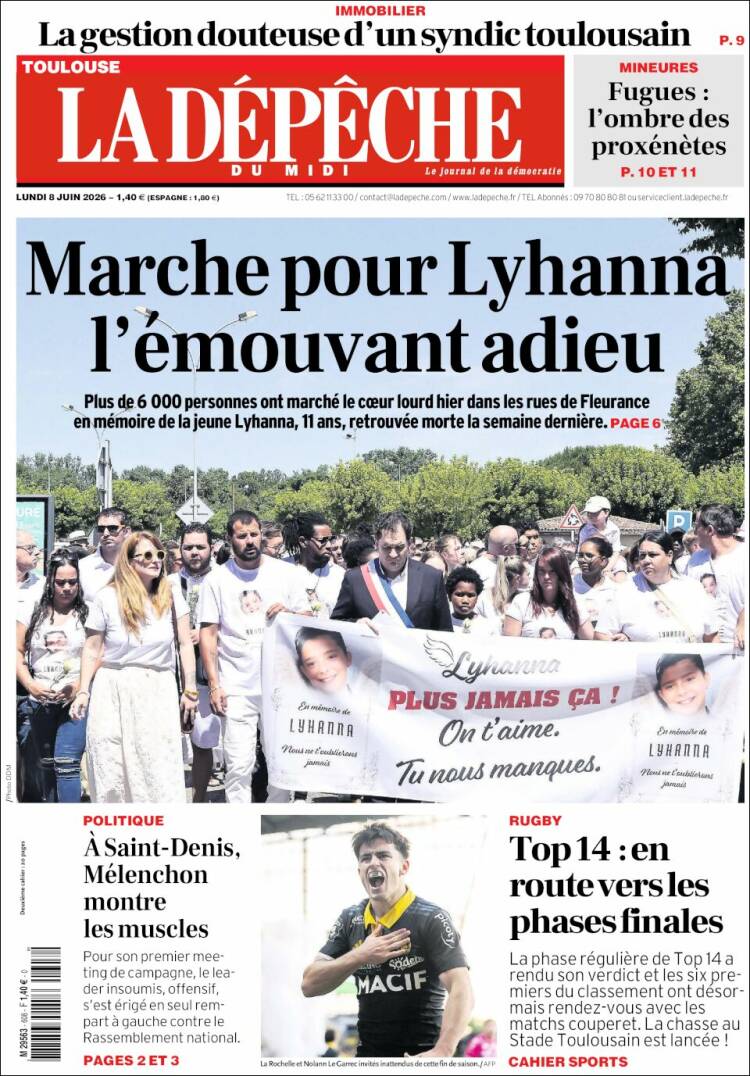 Portada de La Dépêche du Midi (Francia)
