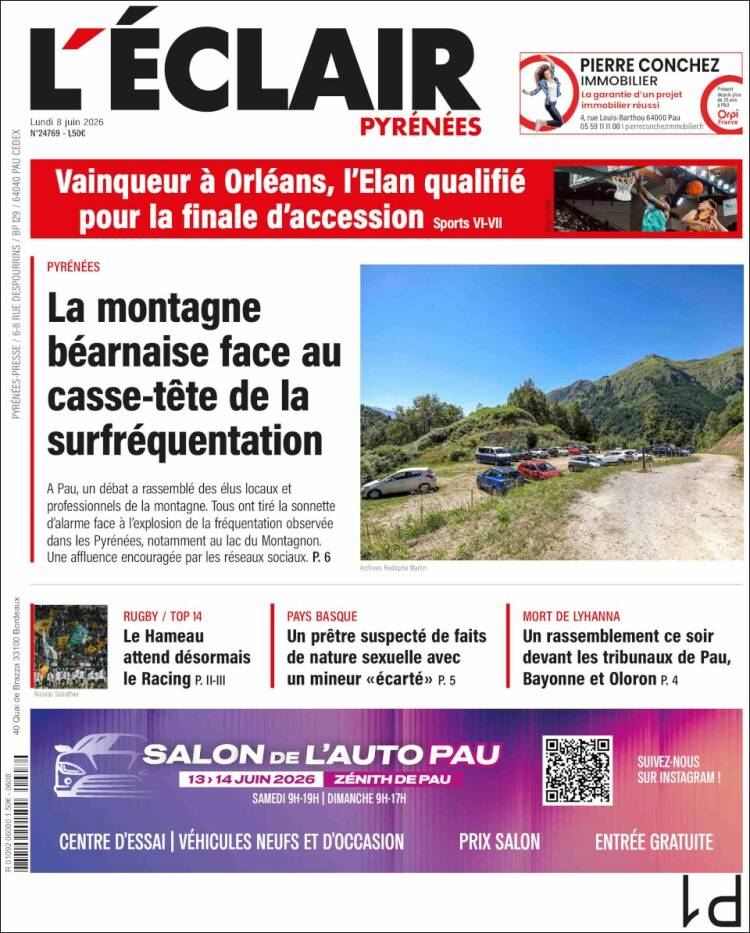 Portada de L'Eclair des Pyrénées (Francia)