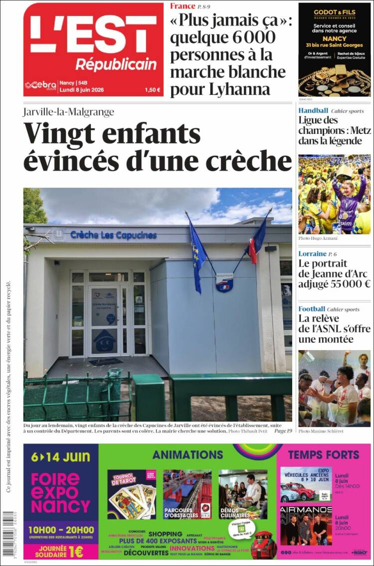 Portada de L'Est Republicain (Francia)