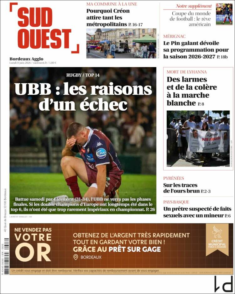 Portada de Sud Ouest (Francia)