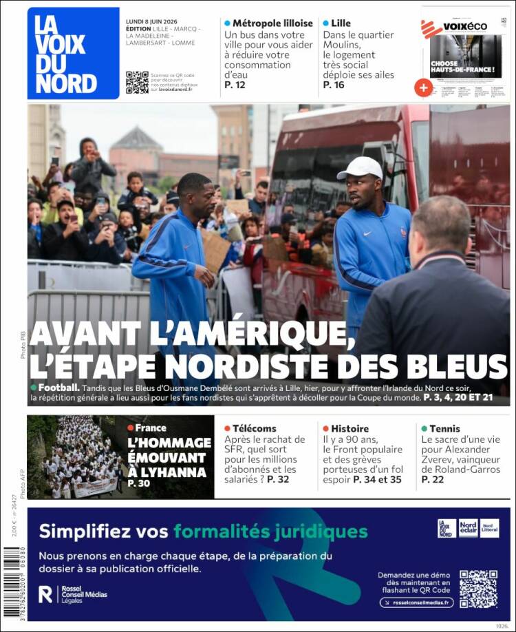 Portada de La Voix du Nord (Francia)
