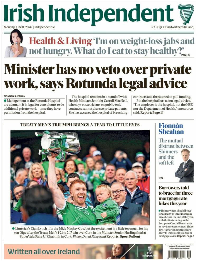 Portada de Irish Independent (Irlanda)
