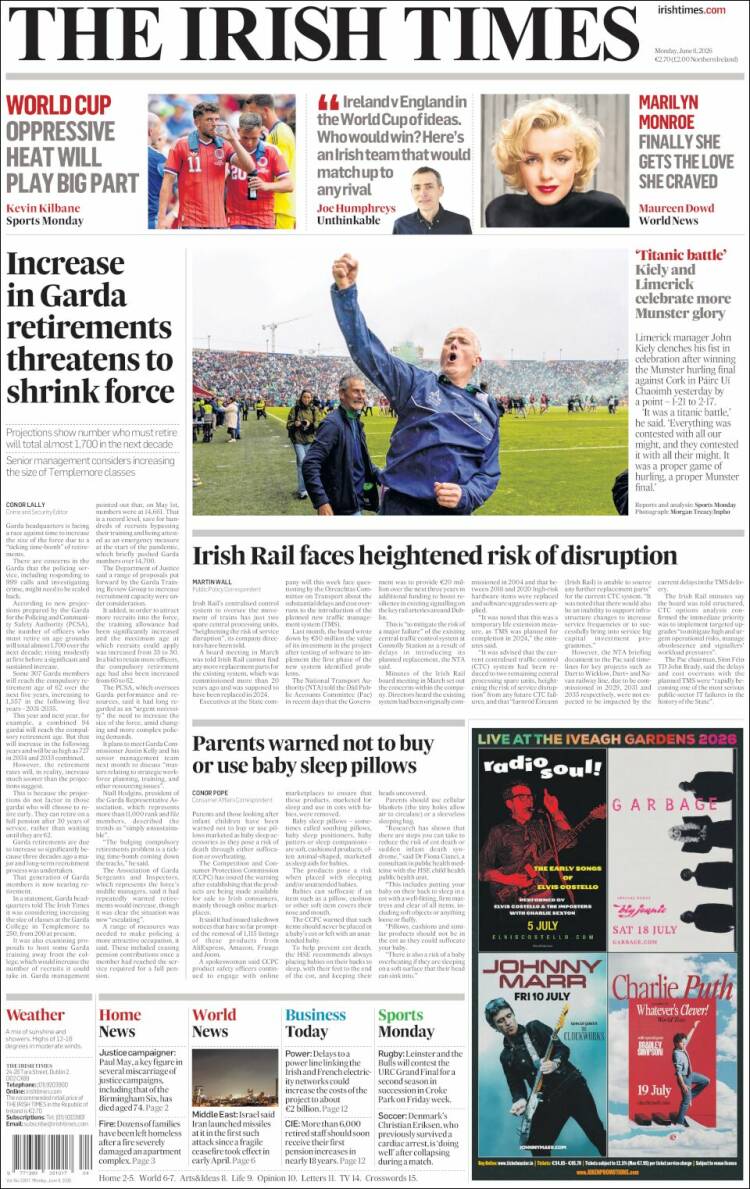 Portada de Irish Times (Irlanda)
