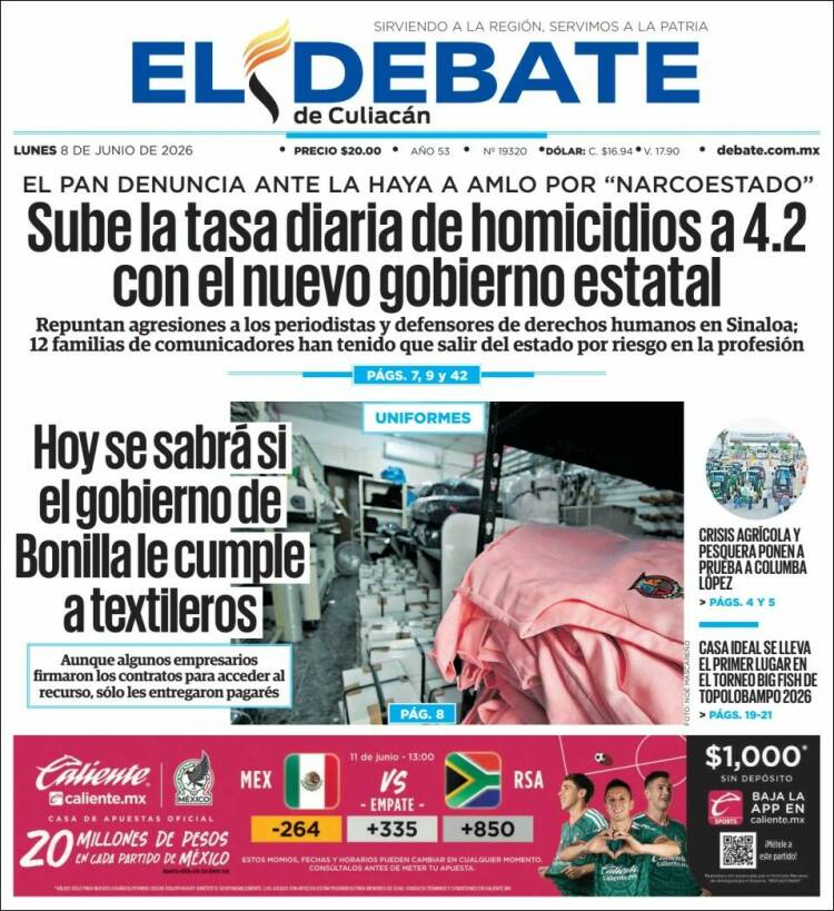 Portada de El Debate de Culiacán (M&eacute;xico)